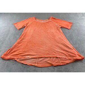 Casual Studio Womens Orange Slub Knit High Low Tunic Top Size L Short Sleeve